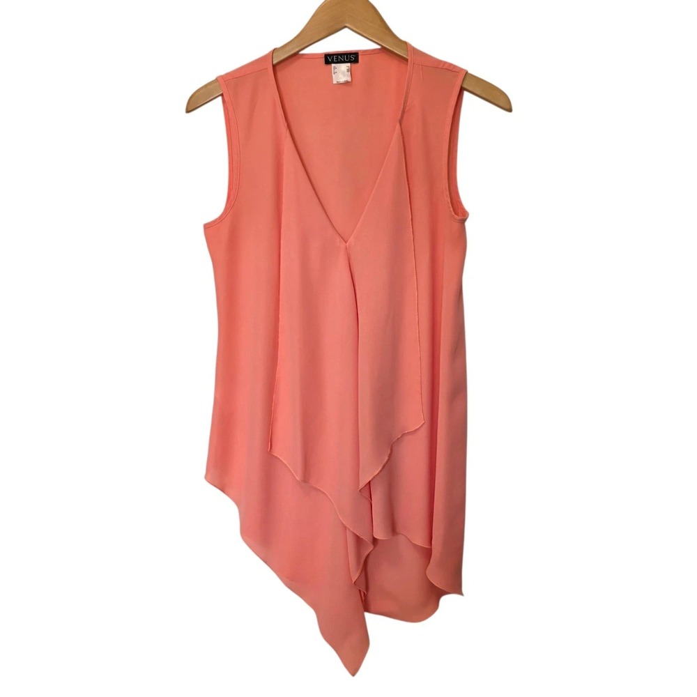 Venus Women's‎ M Asymmetrical Sleeveless V-Neck Lightweight Tunic Top Coral Pink